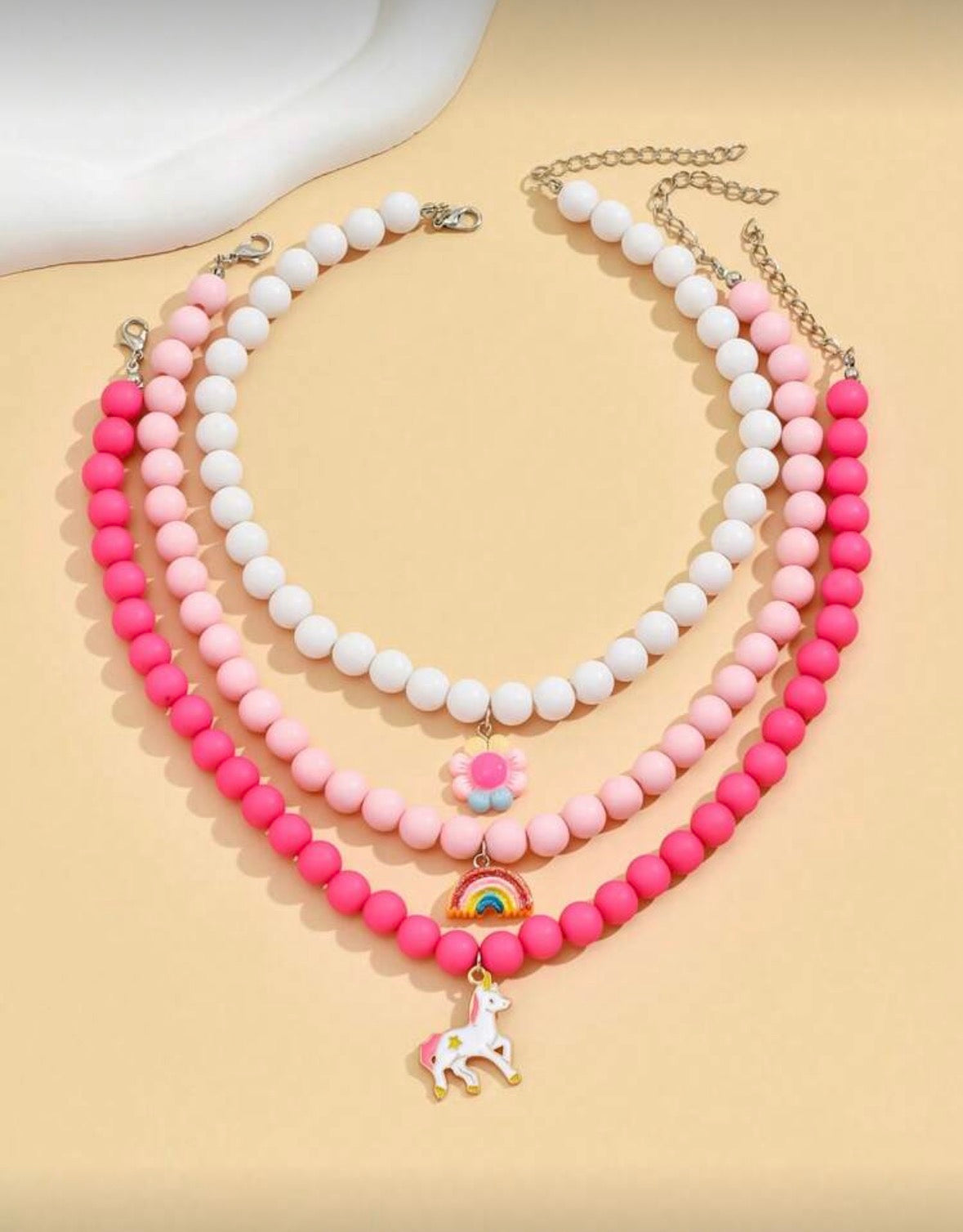Cute Rainbow, Unicorn, flower beaded necklaces