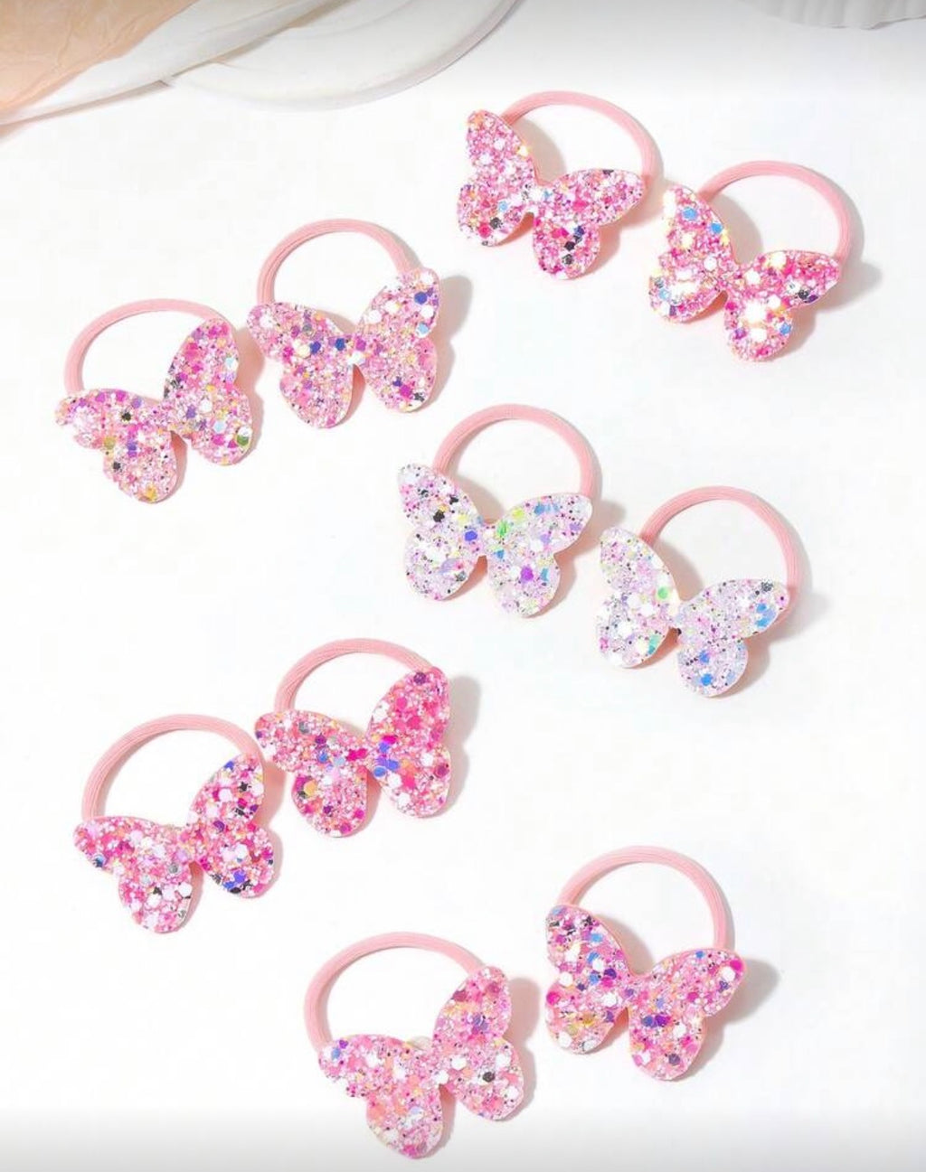 Colorful glitter butterfly elastic hair band - set of 10