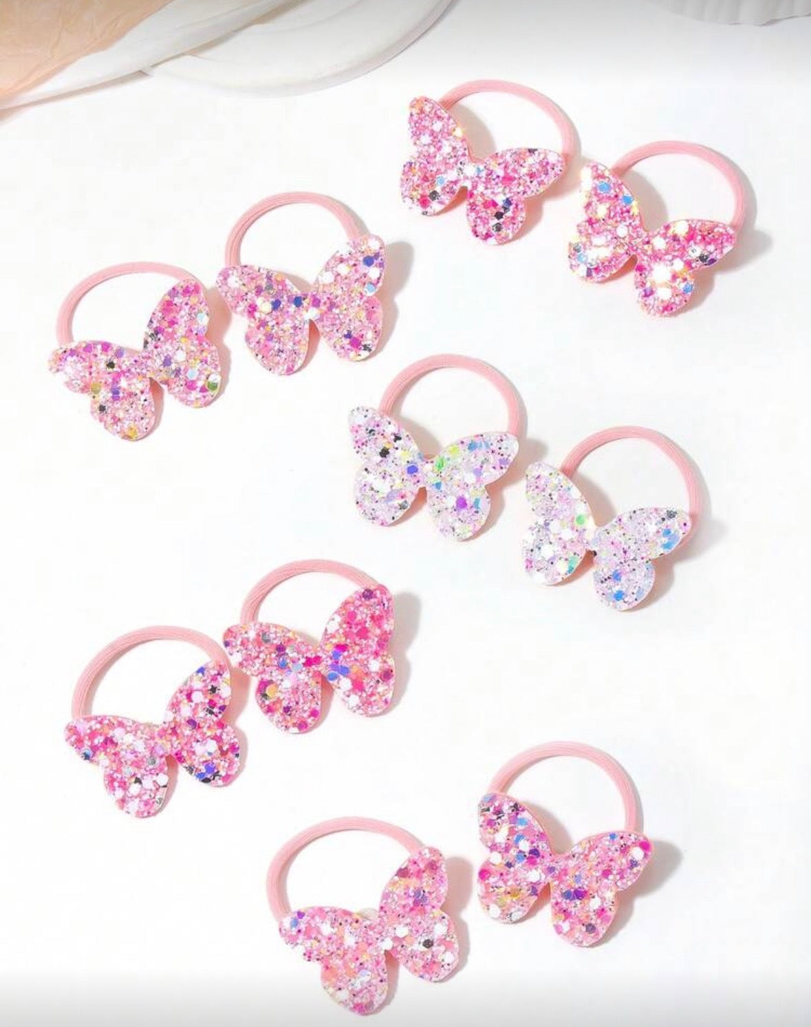 Colorful glitter butterfly elastic hair band - set of 10