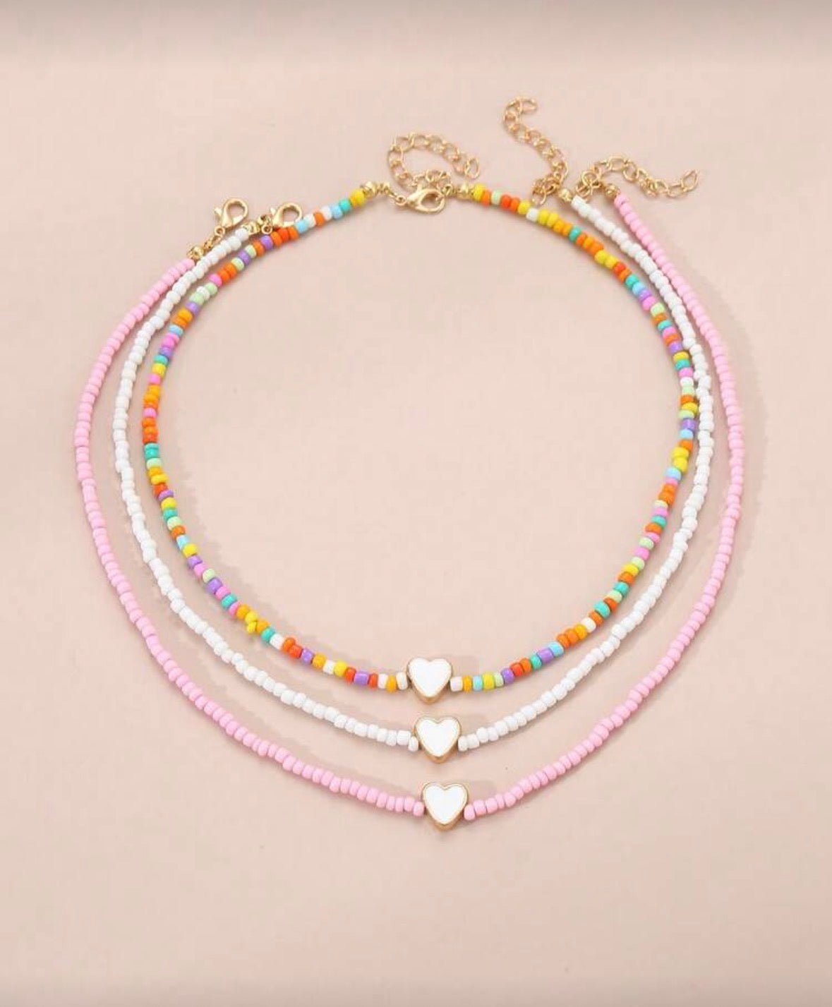 Girls colorful beaded heart necklace