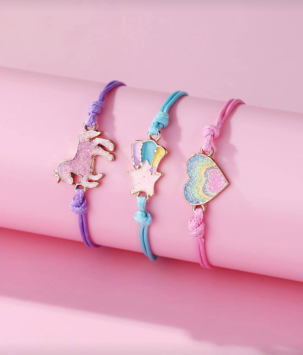 3 colorful bracelet set unicorn and heart