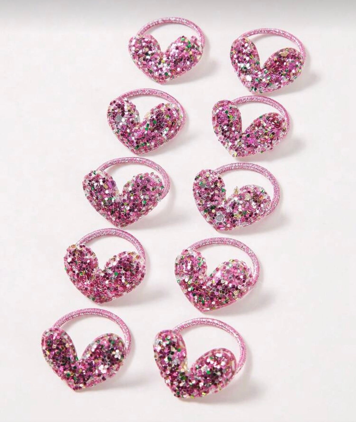 glitter heart shaped elastic hair ribbons