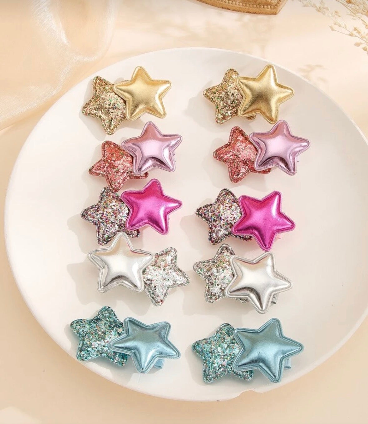 glitter colorful hairclips star