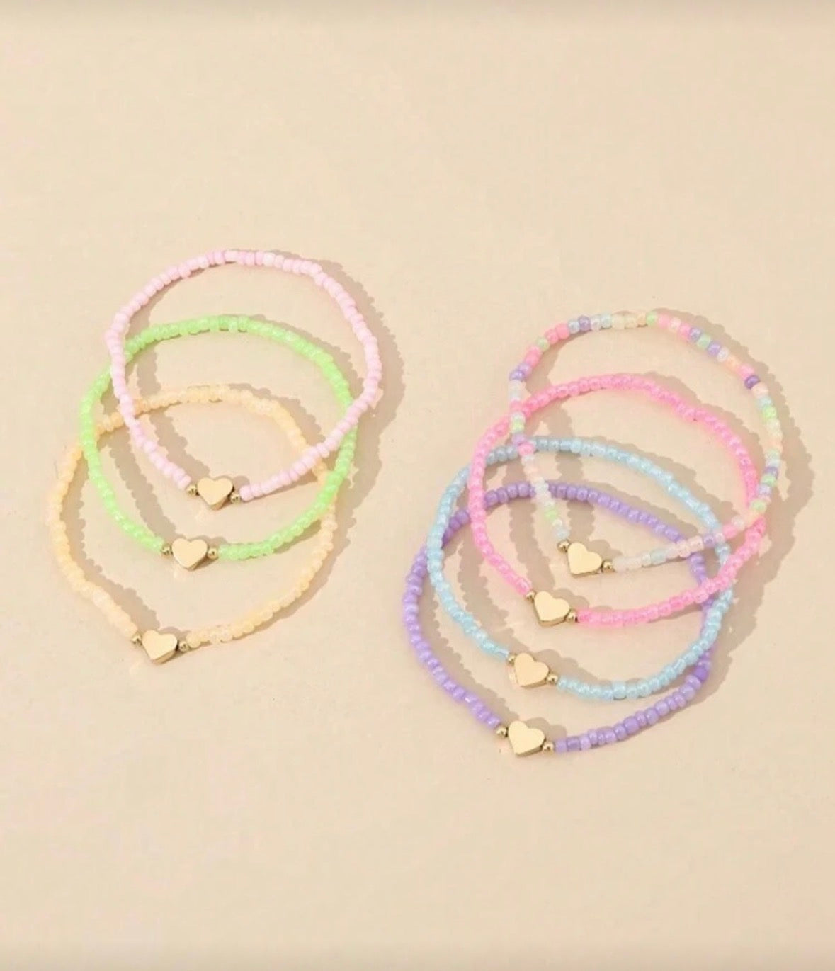 Set of 7 colorful heary bracelets